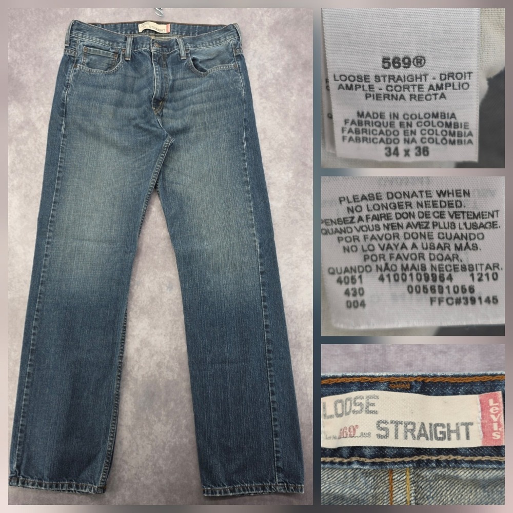 Y2K Levis 569 Loose Straight Leg Jeans Mens 34 x 36 Blue Wash Baggy Fits (36x34)